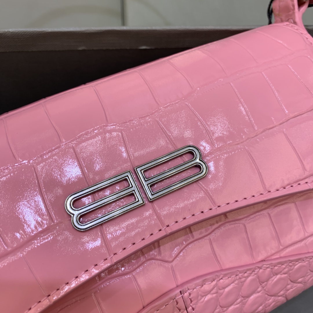 Balenciaga XX Small Flap Bag Crocodile Embossed Pink